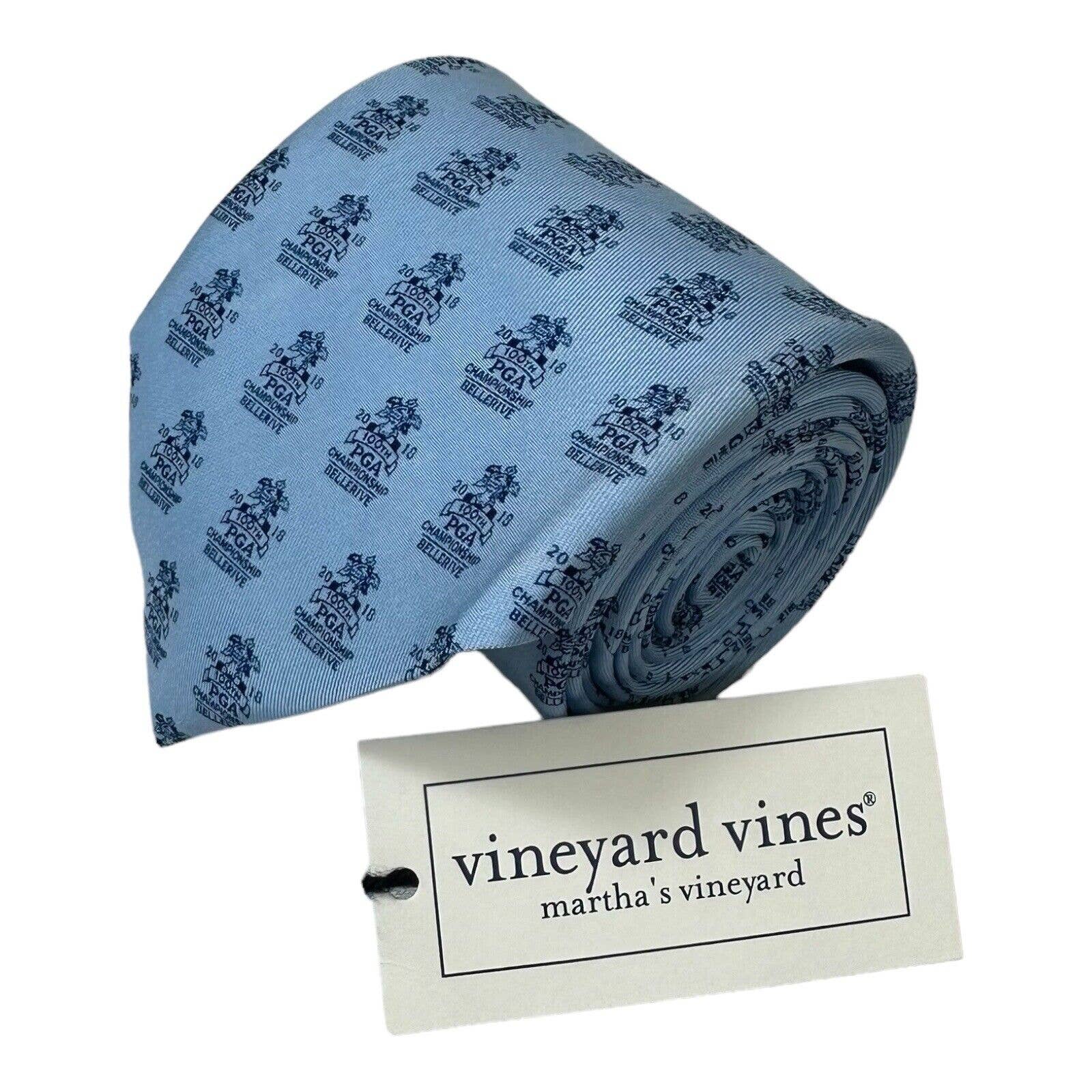Vineyard Vines Pga 2018 Bellerive Blue Mens Pure Silk Tie 35 Inch Nwt